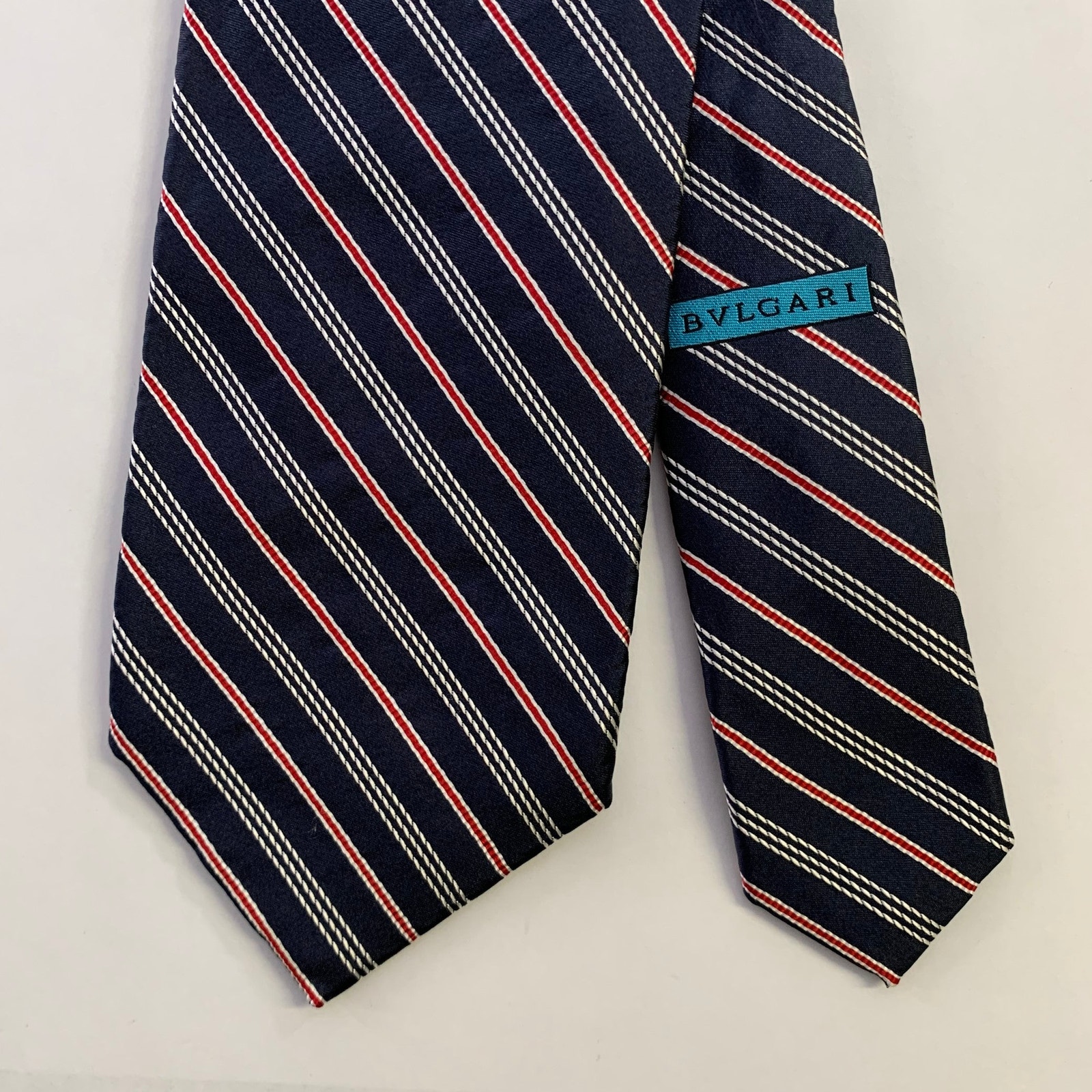 Bvlgari Navy Red Diagonal Stripe Silk Tie